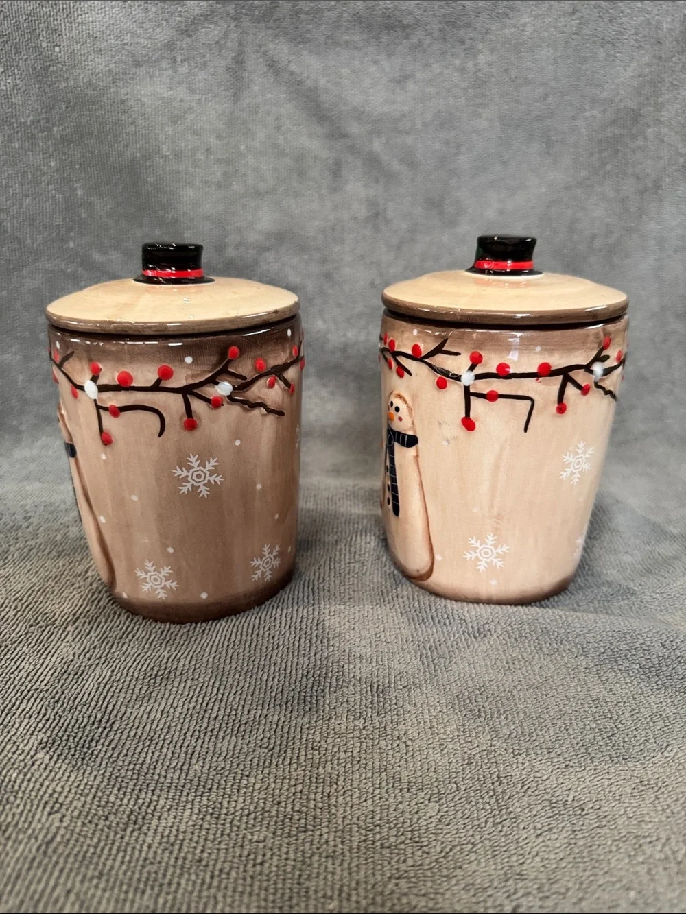 LTD Commodities Snowman Holly Ceramic Canister Jars (Set of 2) Holiday Decor